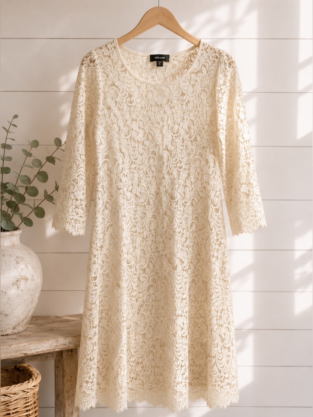 ✨ Karen Kane Ivory Lace Shift Dress Wedding Guest Cocktail Size L ✨